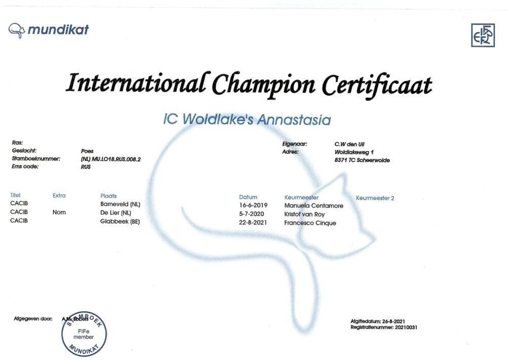 Annastasia werd International Champion